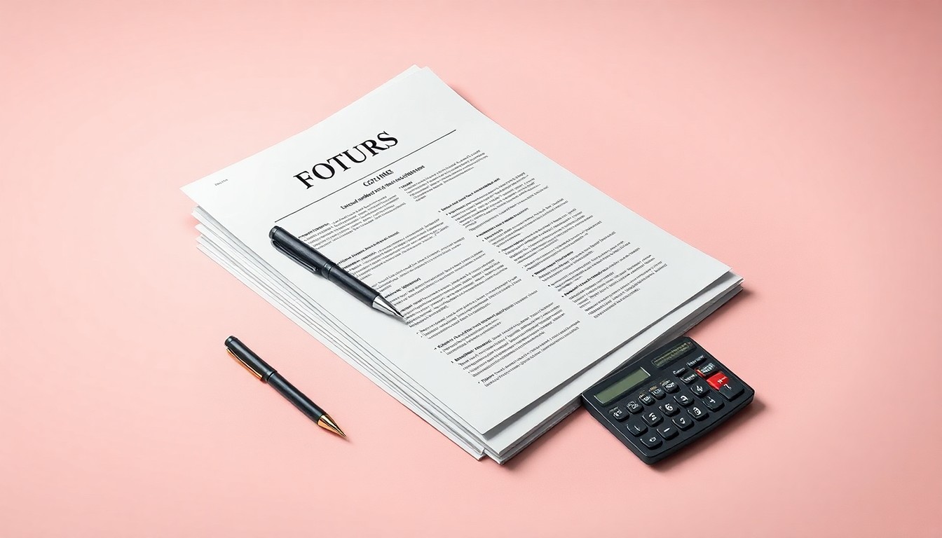 A minimalist studio still life photograph featuring a stack of official documents, a pen, and a calculator, conceptually representing the work of a municipal redevelopment agency.