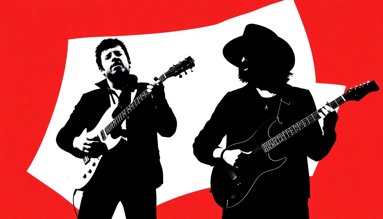 An abstract, minimalist composition featuring bold, jagged shapes and high-contrast colors that conceptually represent the collaborative spirit and activist energy of Bruce Springsteen and Tom Morello's 'Purple Rain' cover performance.