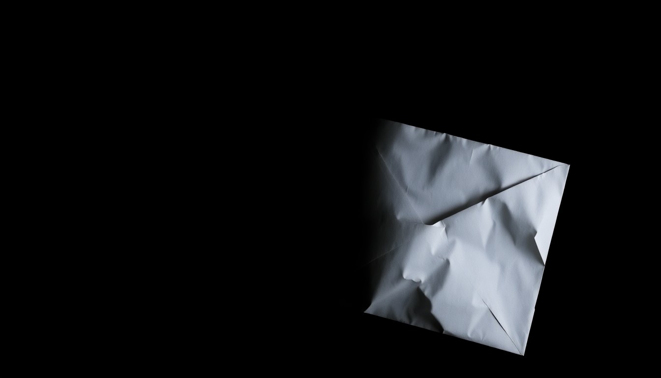 An extreme close-up photograph of a crumpled, empty financial document, conceptually representing the misuse of public funds intended for the arts.