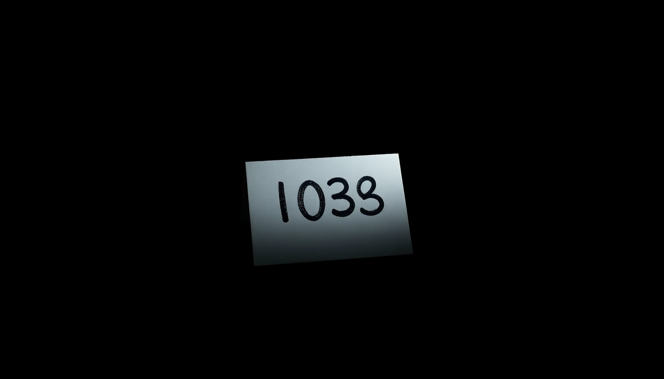 An extreme close-up of a police evidence marker, such as a numbered placard, sharply lit by a direct camera flash against a dark background, conceptually representing the investigation into a violent crime.