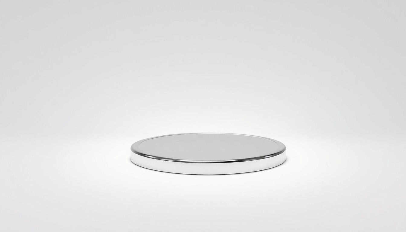 A photorealistic studio still-life image featuring a sleek, silver helipad model floating on a clean, white background, conveying a sense of premium luxury and exclusivity.