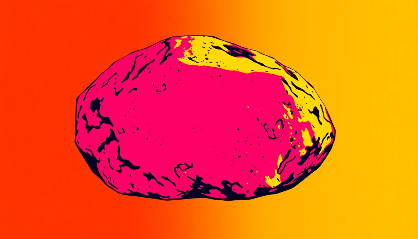 A highly stylized, silkscreen-inspired illustration featuring a repeating pattern of a Hokie Stone, the distinctive limestone used in many of Virginia Tech's buildings, rendered in a vibrant, neon color palette with heavy black outlines, conceptually representing the university's enduring spirit and commitment to innovation.