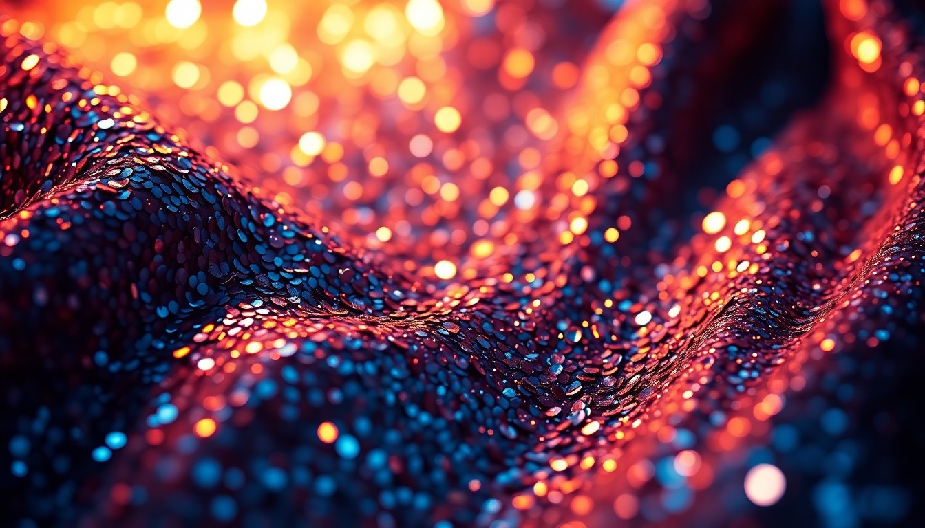 An extreme close-up of glittering, high-contrast sequins and velvet textures, conceptually representing the glamour and luxury of the Oscars red carpet.