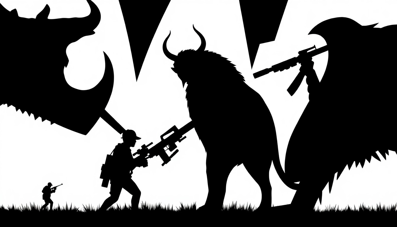 An abstract composition of sharp, angular black silhouettes against a minimalist background, conceptually representing the challenges trophy hunters face in navigating the complexities of gaming platforms.