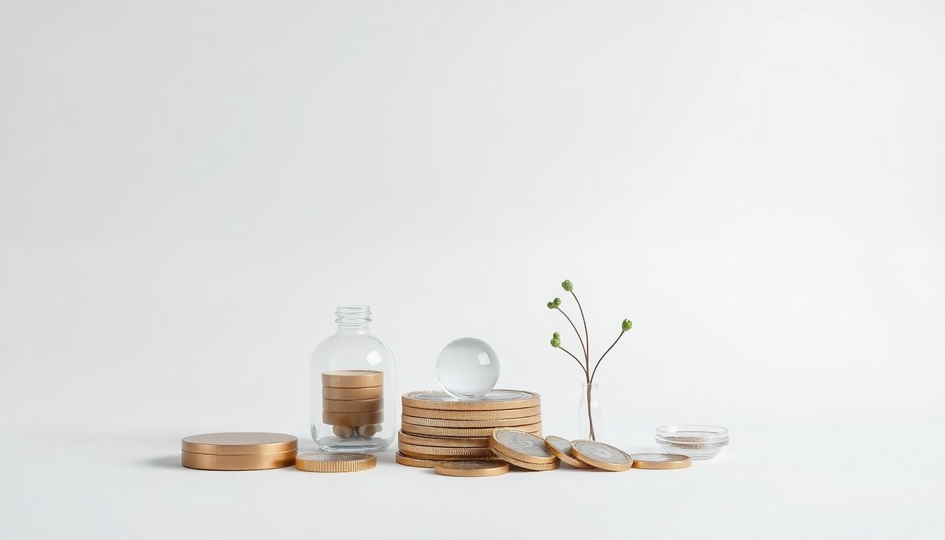 A minimalist studio still life photograph featuring a stack of official-looking documents, a metal seal, and a magnifying glass arranged on a clean white background, conceptually representing the abstract corporate strategy and compliance challenges of China's social credit system.