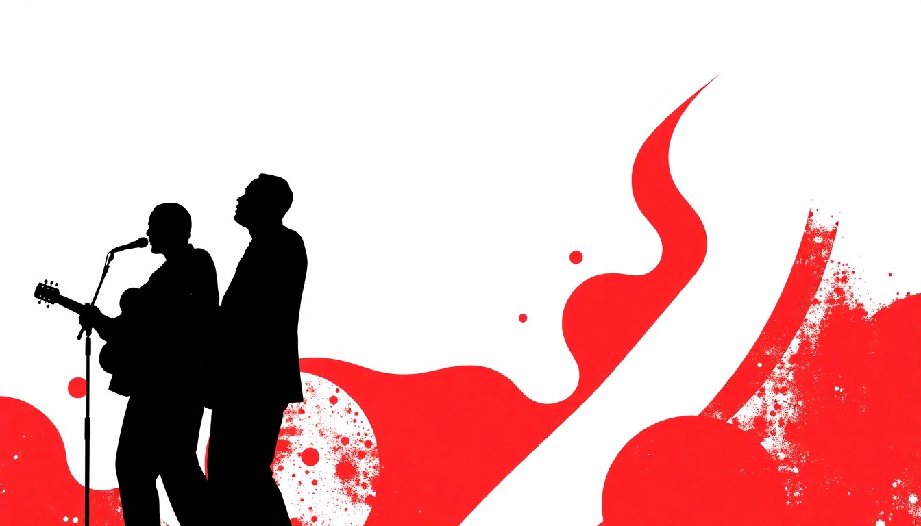 A minimalist, abstract illustration featuring bold, jagged black silhouettes and high-contrast red and white geometric shapes, conveying the soulful, gospel-infused energy of Josiah Queen's music.