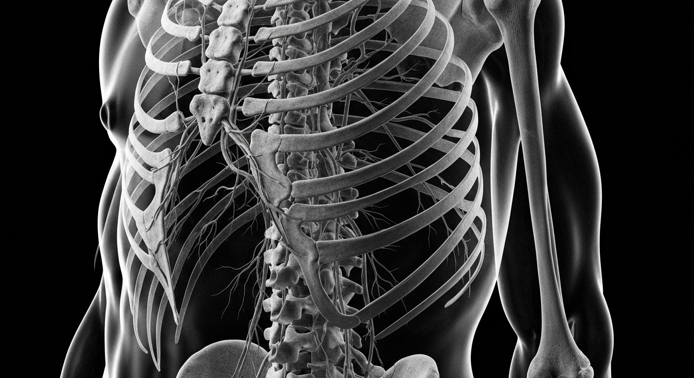 A ghostly, translucent X-ray image revealing the delicate internal structures of an elderly person's hand, the bones and tendons glowing faintly against a dark background, conveying the fragility and resilience of the aging body.