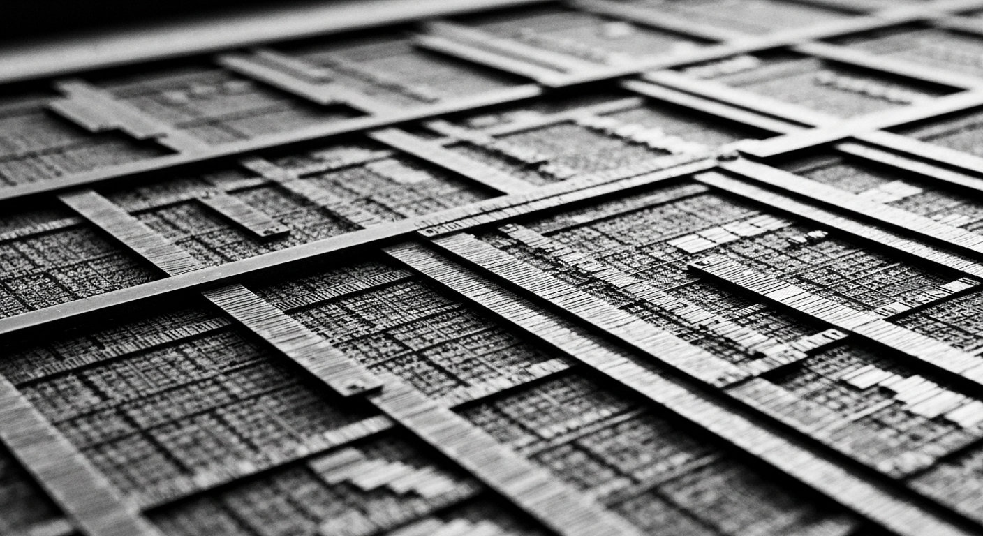 A dramatic, high-contrast black and white close-up of gears, levers, and paper ledgers, representing the intricate, industrial nature of corporate finance and accounting.