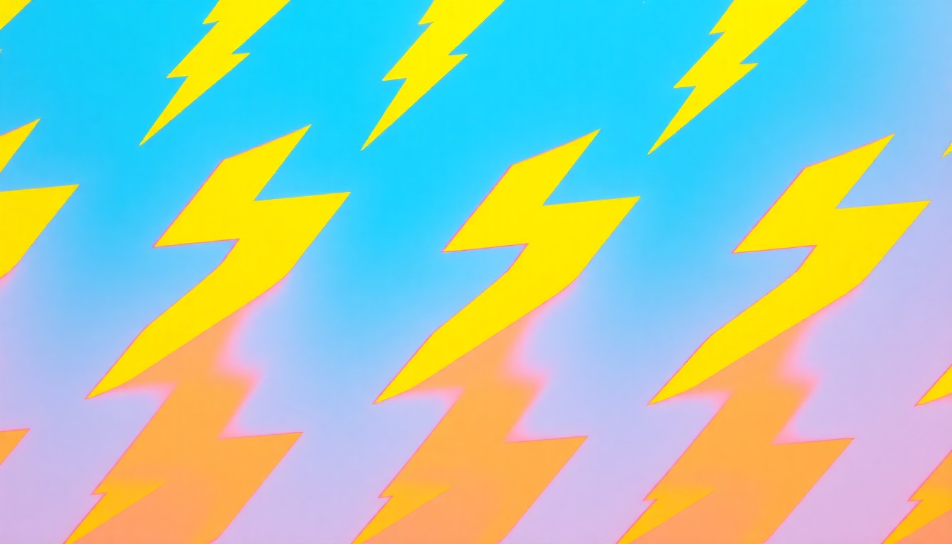 A highly stylized, abstract illustration composed of repeating neon-colored lightning bolt icons arranged in a tight grid, conveying the energetic and transformative spirit of the TEDxFargo 2026 event.