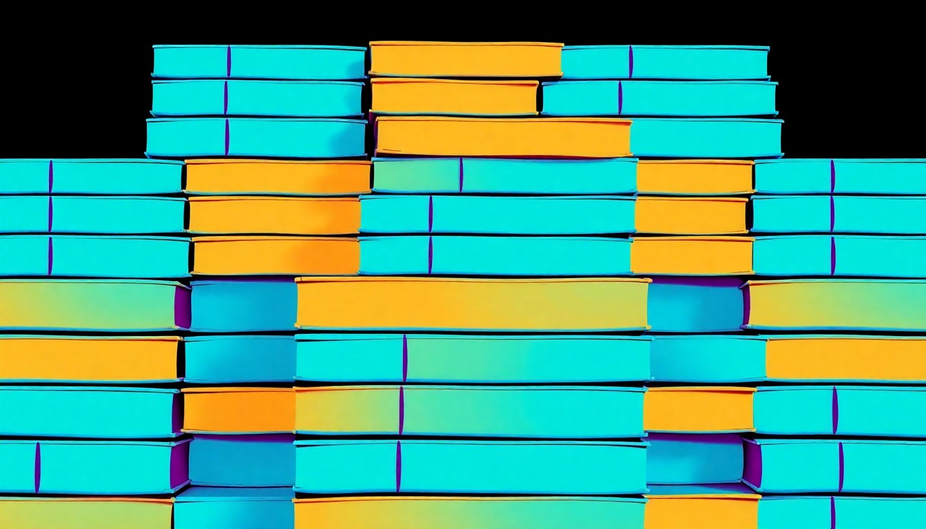 A bold, colorful silkscreen-style illustration of a stack of textbooks repeated in a grid pattern, conceptually representing the bureaucratic obstacles in education that the Secretary of Education aims to reduce.