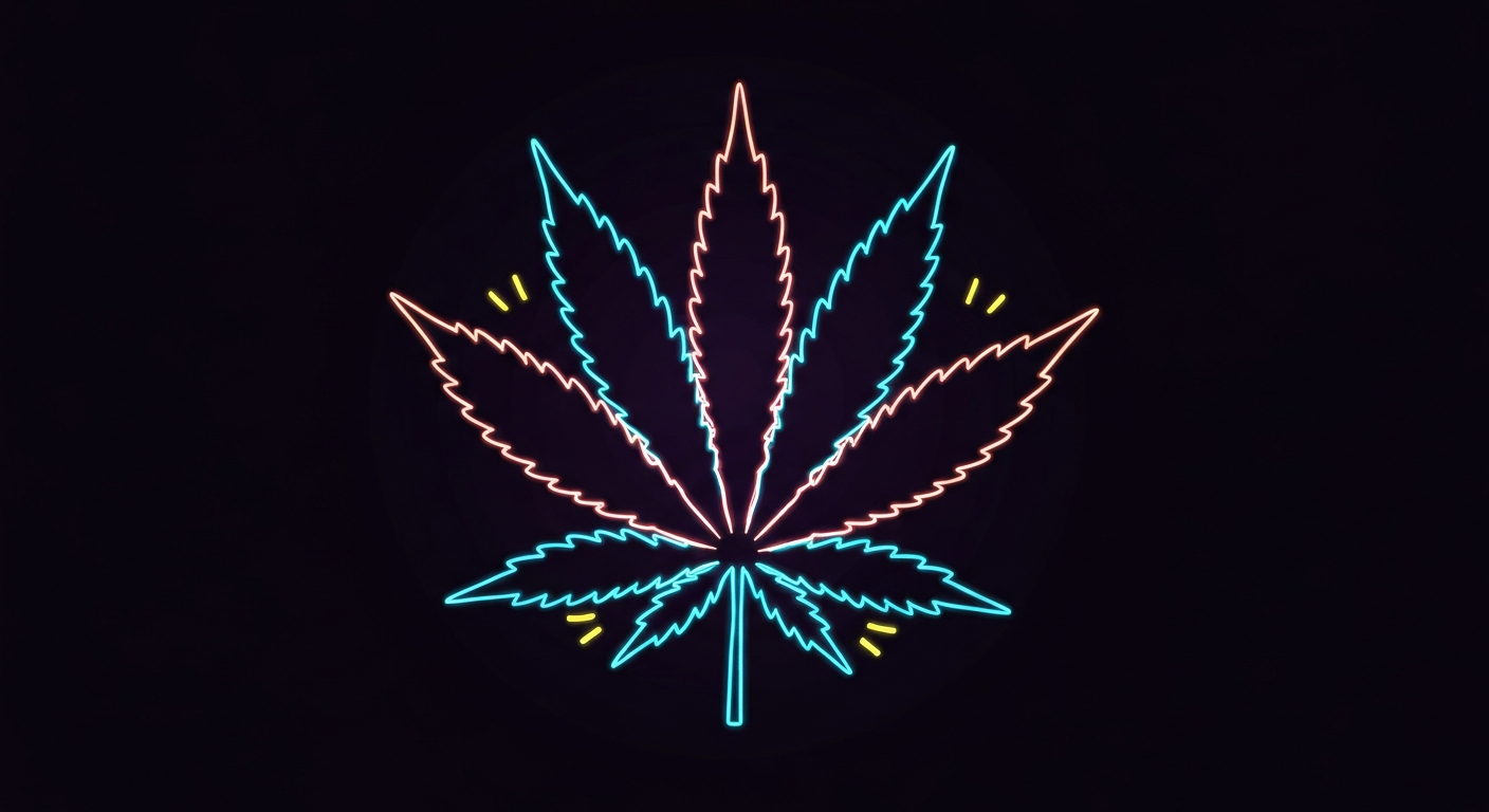 A glowing, neon-outlined cannabis leaf against a dark background, conceptually representing the new guidelines for safer cannabis use.