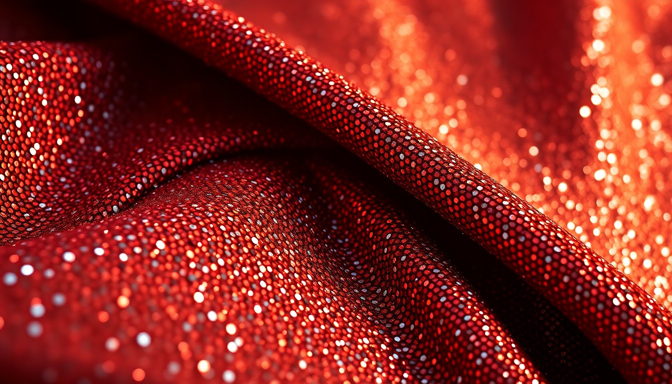An extreme close-up of a luxurious, glittering fabric texture in high-contrast studio lighting, conceptually representing the glamour and personal journey of a pop star.
