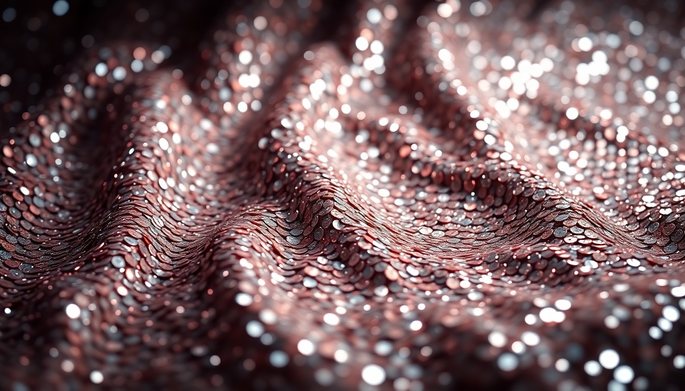 An abstract, high-contrast close-up photograph of shimmering sequins, capturing the luxurious yet fragile nature of celebrity culture.