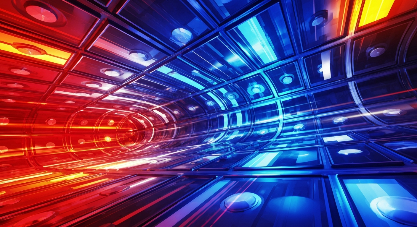 An abstract, colorful image with sweeping brushstrokes of blue, red, and yellow, representing the dynamic and powerful nature of modern energy storage technology.