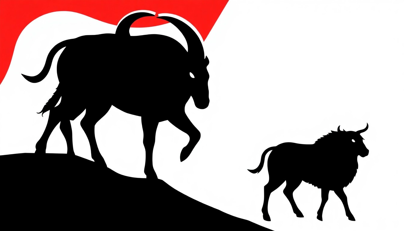 An abstract illustration featuring bold, geometric shapes in high-contrast red and black, conceptually representing the astrological theme of Venus in Taurus and the four zodiac signs receiving a cosmic boost.