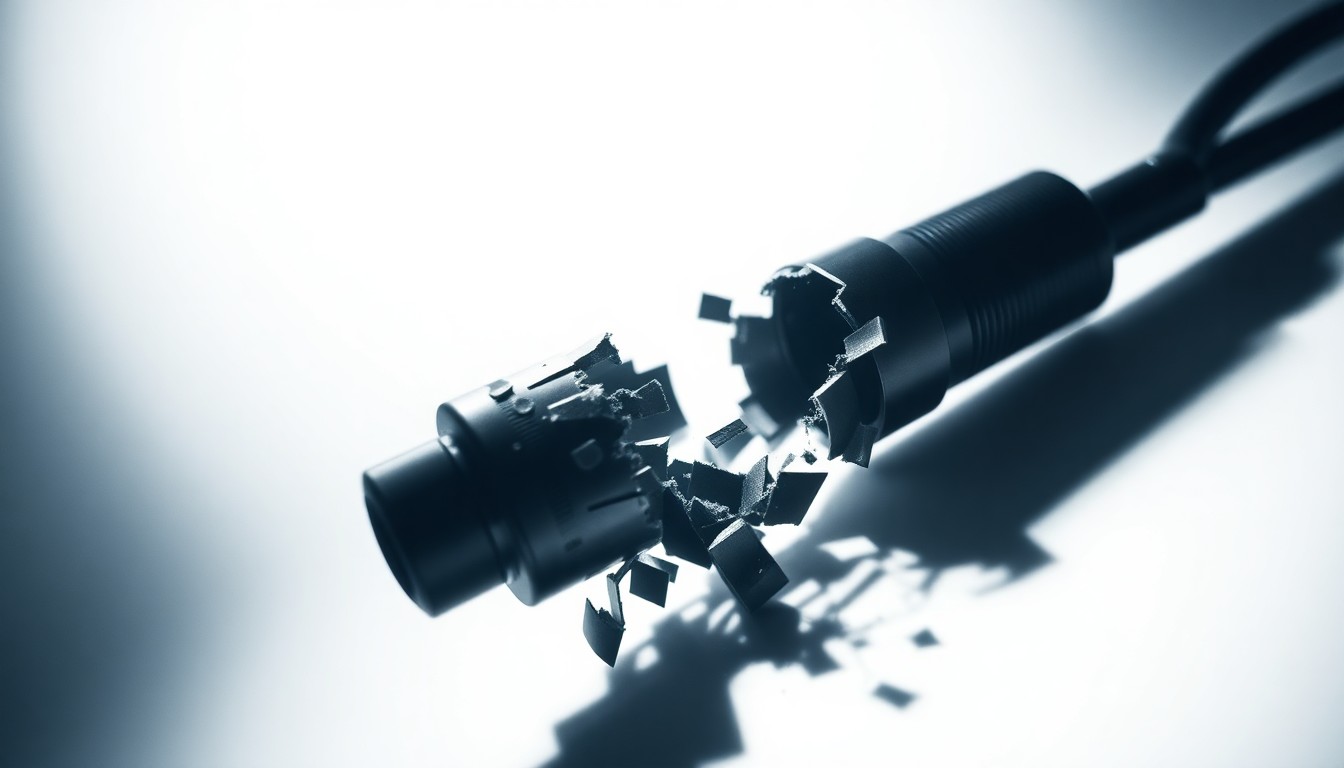 An extreme close-up of a cracked and shattered medical instrument, reflecting the fragility of an ER doctor's mental health under the intense pressures of their work.