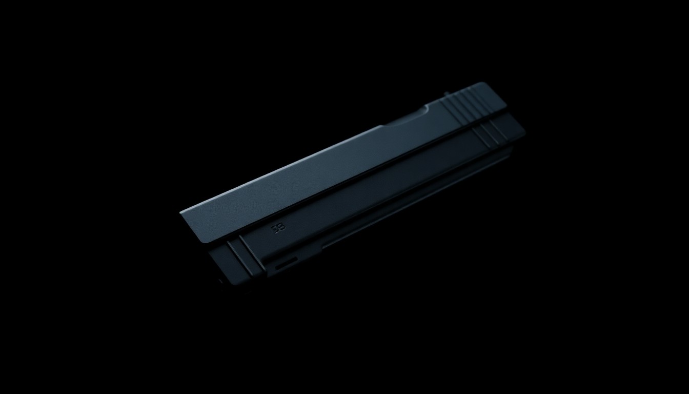 An extreme close-up of a semi-automatic pistol magazine reflecting a harsh, bright light, conceptually illustrating the gun violence concerns in this community.