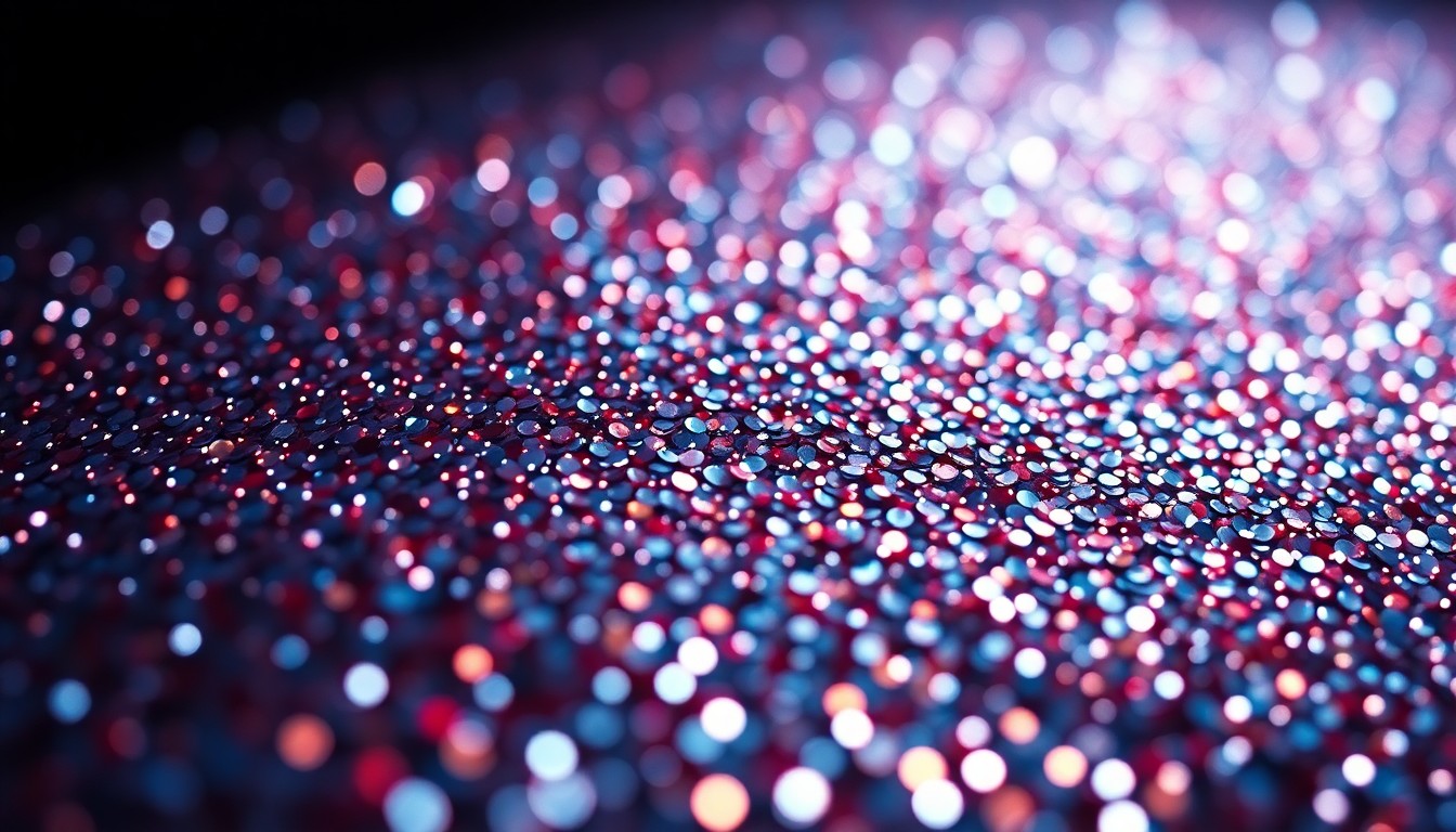 An extreme close-up photograph of shimmering sequins in high-contrast studio lighting, capturing the glamour and glitz of celebrity culture.