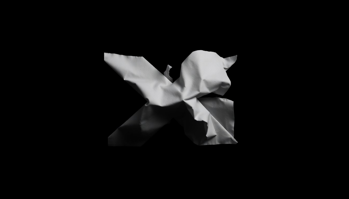 An extreme close-up of a crumpled X logo, its metallic surface reflecting a harsh, direct flash of light, conveying a sense of the sudden, gritty, and investigative nature of the online accusation against the Nigerian activist.