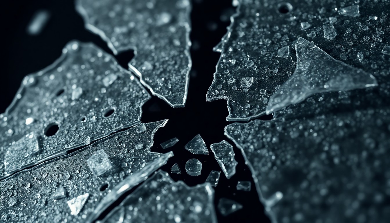 An extreme macro photograph of shattered glass and metal textures in dramatic, high-contrast studio lighting, conceptually representing the gritty realities of the World War II era.