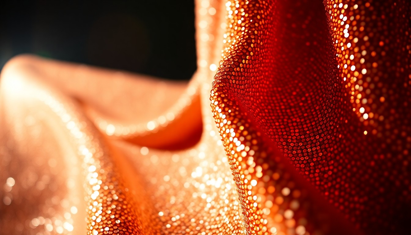 An abstract, high-contrast close-up photograph of a shimmering, sequined fabric, capturing the luxurious, high-fashion aesthetic of classical music performance.