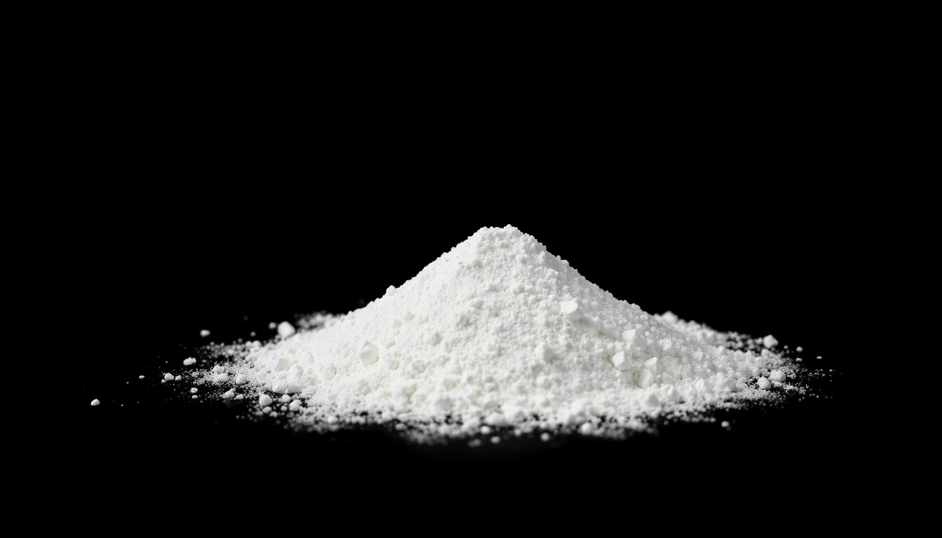An extreme close-up photograph of a pile of white powder cocaine against a pitch-black background, lit by a harsh, direct camera flash, conceptually illustrating the interdiction of a major drug shipment.