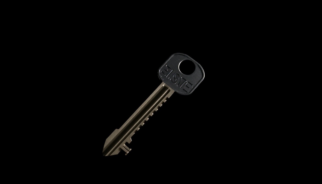 An extreme close-up photograph of a boat key against a pitch-black background, lit by a harsh, direct camera flash, conceptually representing the mystery and investigation surrounding Lynette Hooker's disappearance.