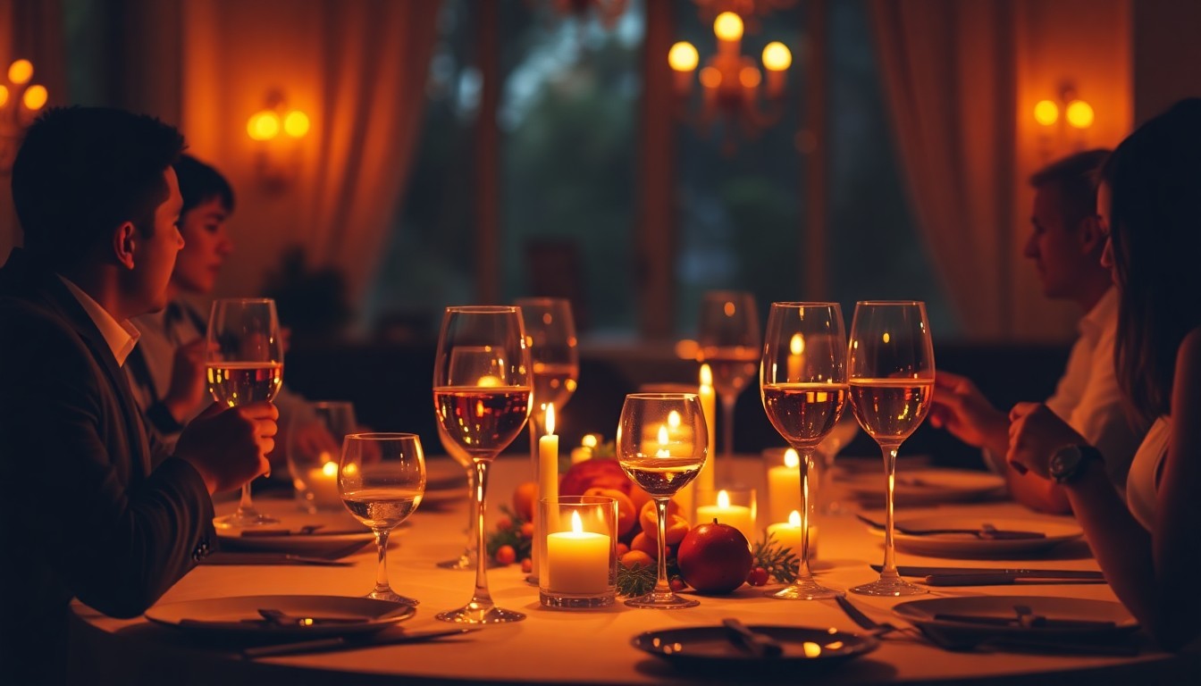 A blurred, impressionistic photograph showing the soft, glowing outlines of a formal dinner table setting, evoking the elegant and celebratory atmosphere of a high-profile fundraising event.