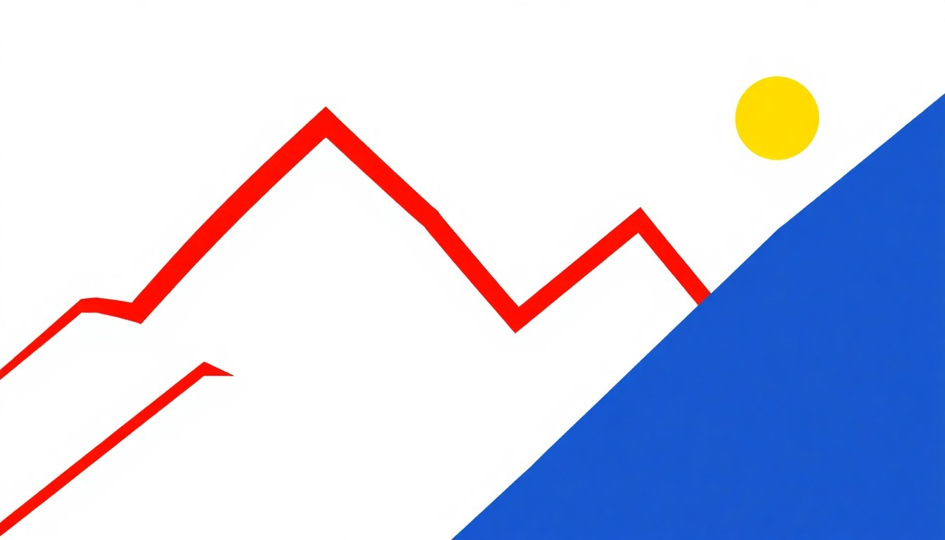 An abstract illustration featuring bold, overlapping geometric shapes in shades of red, blue, and yellow, conceptually representing the inflationary pressures driven by the Iran conflict's impact on global energy markets.