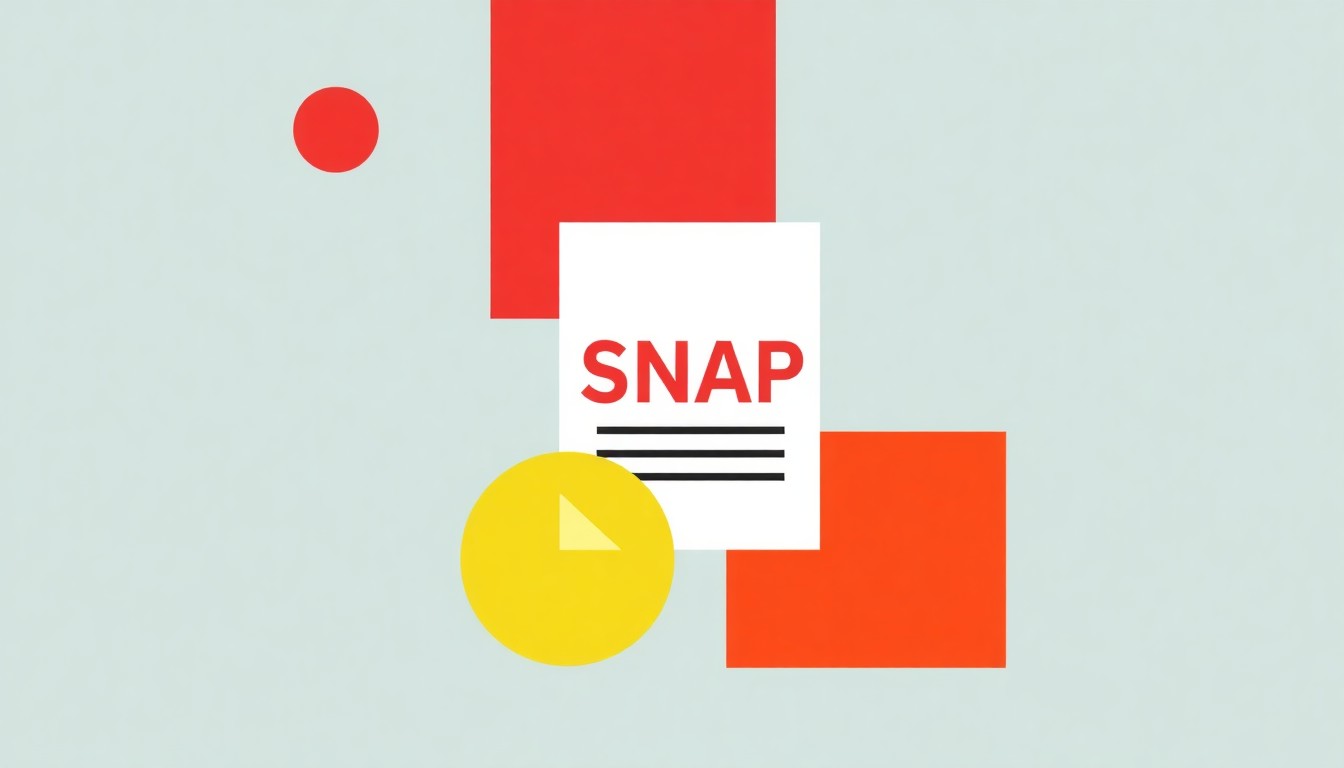 A minimalist illustration composed of overlapping geometric shapes in shades of blue, red, and yellow, conceptually representing the complex issue of SNAP benefit theft and the need for improved safeguards.