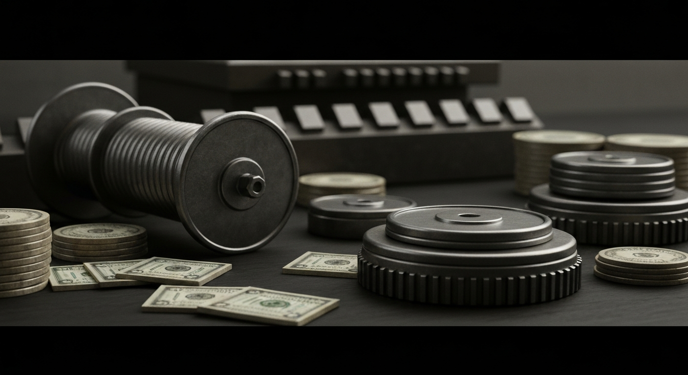 A highly detailed, black-and-white close-up image of various gears, levers, and mechanical components that make up the backbone of a financial institution, conveying a sense of the hidden complexity and power behind the scenes of the banking industry.