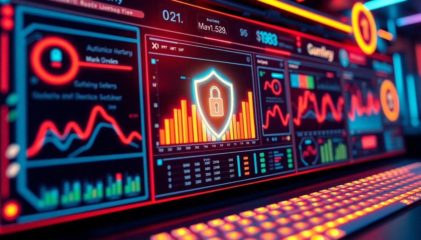 A highly detailed, glowing 3D illustration of a complex digital dashboard with pulsing neon lights, conceptually representing the integration of marketing automation, cybersecurity, and strategic thinking.