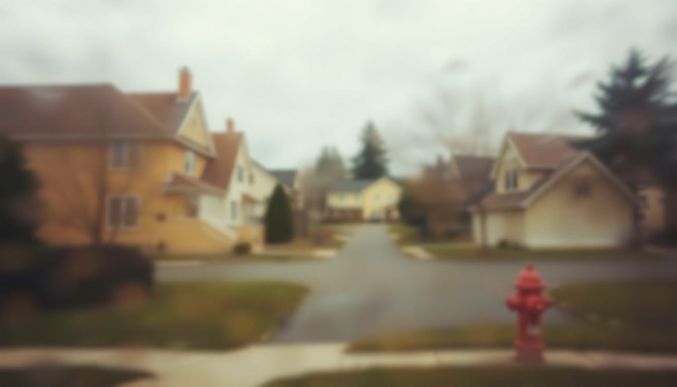 An abstract, impressionistic scene of a residential neighborhood, with blurred shapes and soft, warm colors representing the community's resilience in the face of a temporary water crisis.