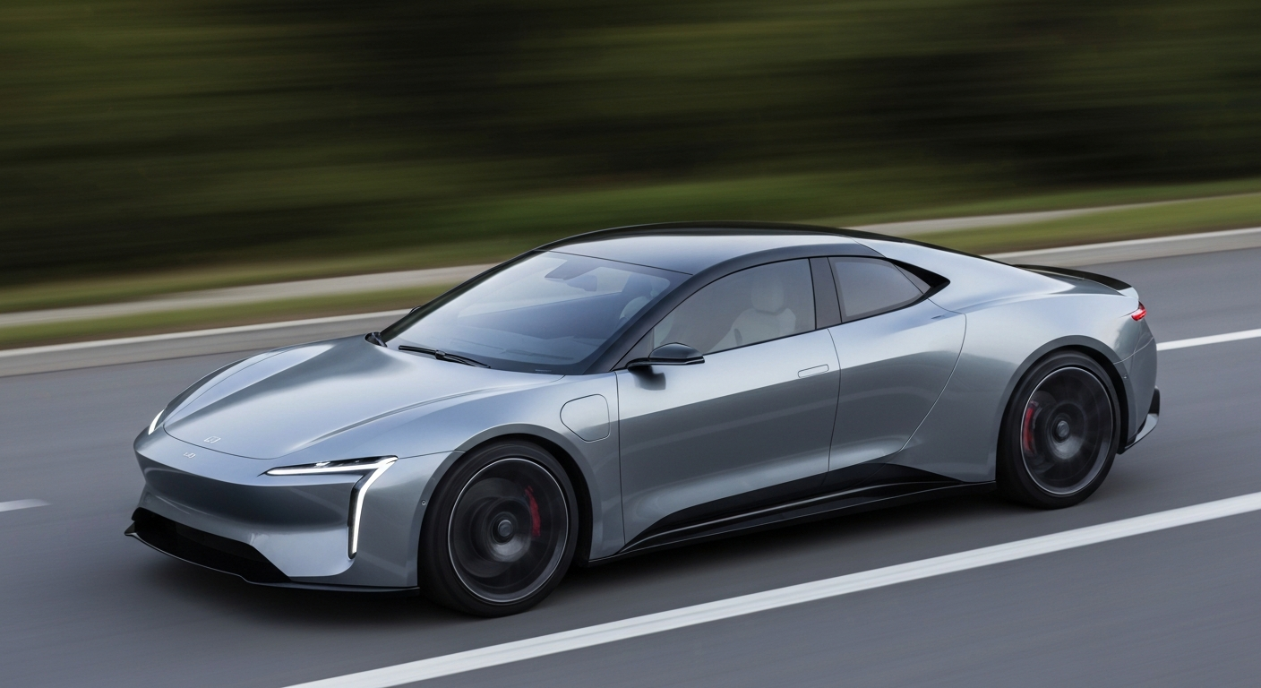 A blurred, abstract image of a modern electric vehicle in motion, its vibrant colors and sweeping lines conveying a sense of speed and innovation in the automotive industry.