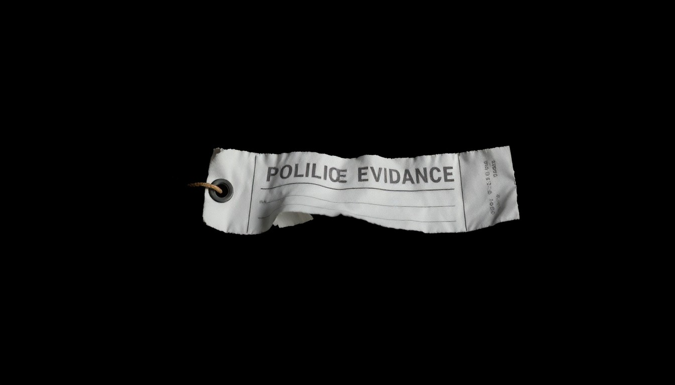 An extreme close-up photograph of a crumpled, discarded police evidence tag reflecting a harsh, direct camera flash, conceptually representing the sensitive legal issues surrounding a domestic violence case involving a former public official.