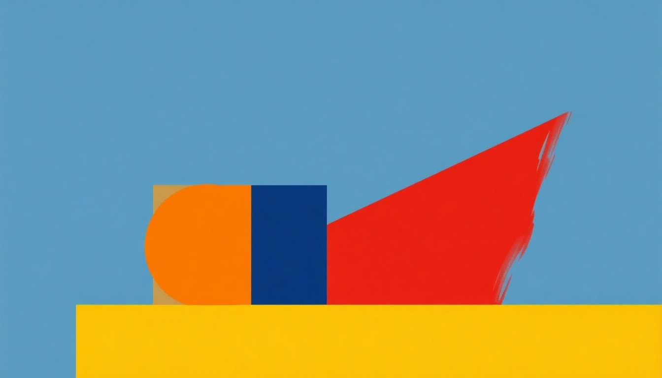 A minimalist abstract illustration using bold geometric shapes and primary colors to represent the economic uncertainty and low consumer sentiment in the United States.