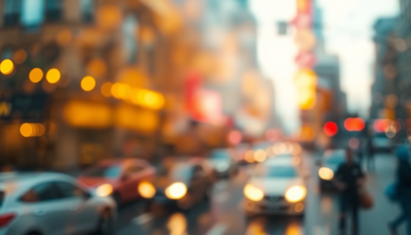 An abstract, impressionistic image of blurred, colorful lights and shapes, representing the energy and activity of a city street reopening after an extended closure.