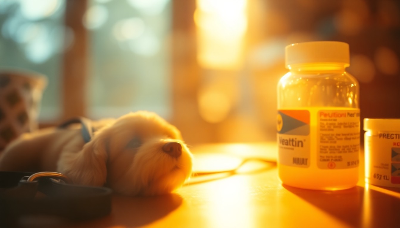 An abstract, out-of-focus image featuring blurred shapes and colors representing pet-related items like a toy, leash, and medication bottle, conveying the emotional and financial challenges of modern pet ownership.