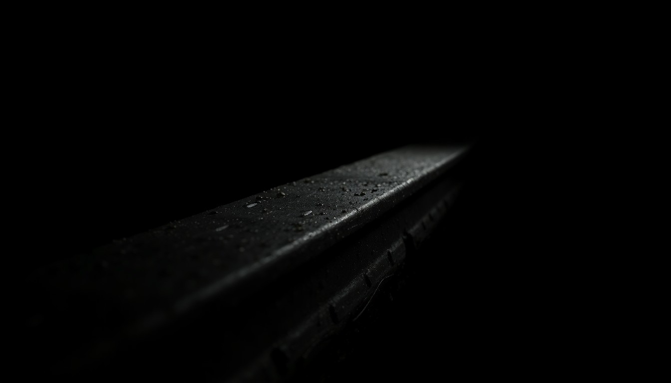 An extreme close-up of a weathered railroad tie, its rough texture and shadows creating a gritty, investigative mood to illustrate the search for a missing person.