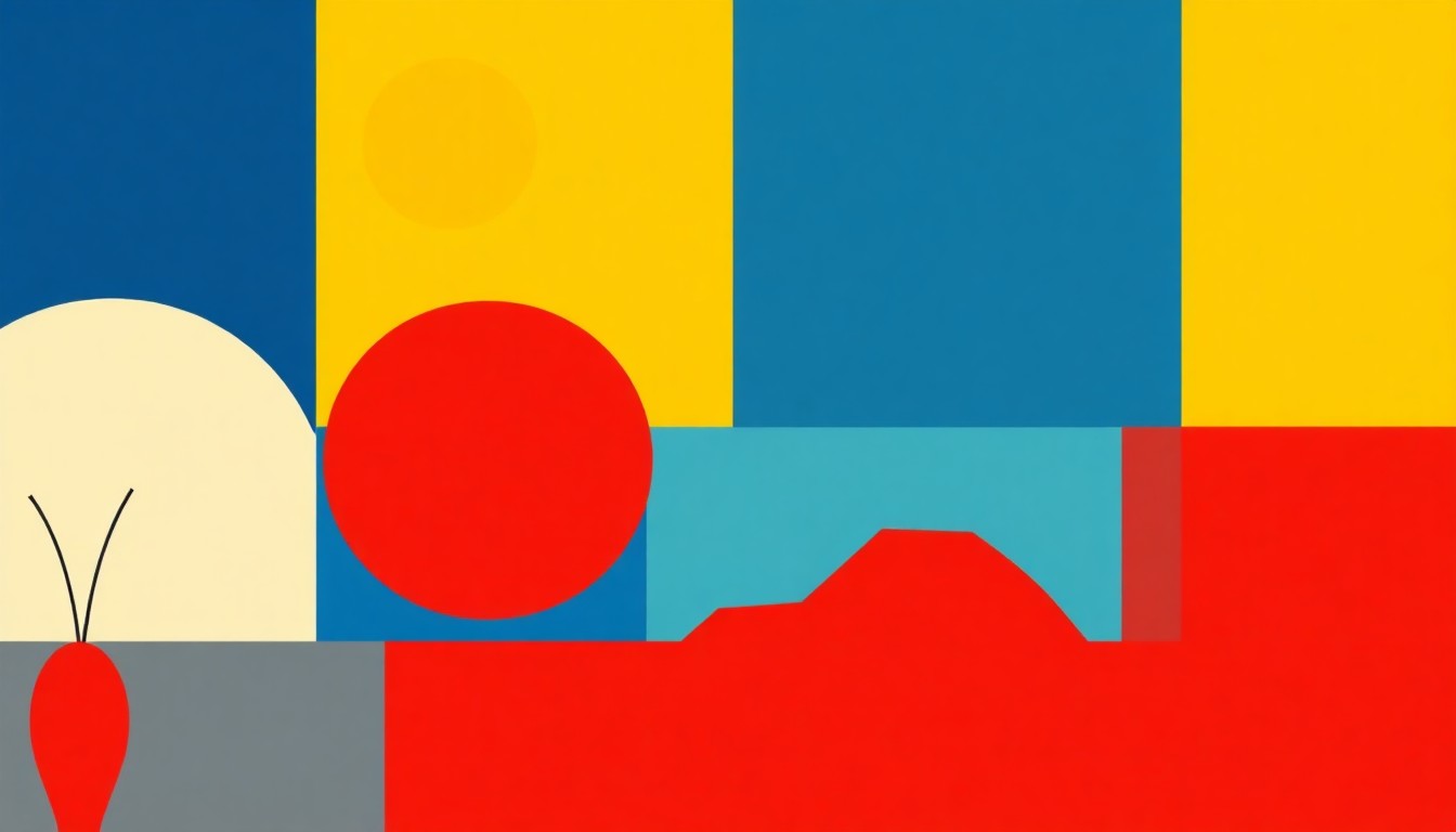 An abstract composition of overlapping triangles and rectangles in shades of blue, red, and yellow, conveying the concept of rising consumer prices through bold, minimalist shapes and colors.
