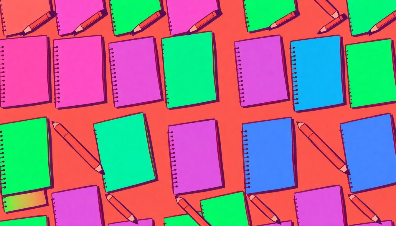 A brightly colored, high-contrast silkscreen print of a single, iconic school supply item such as a pencil, notebook, or chalkboard eraser, repeated in a tight grid pattern, capturing the energy and frustration of the coordinated strike by education workers.