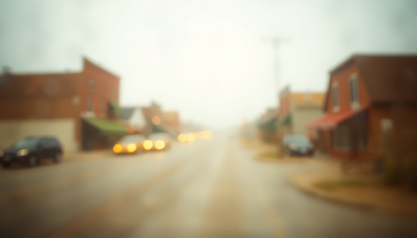 An extremely blurred, out-of-focus photograph in warm, hazy tones, representing the reflective mood of a small Kansas town.