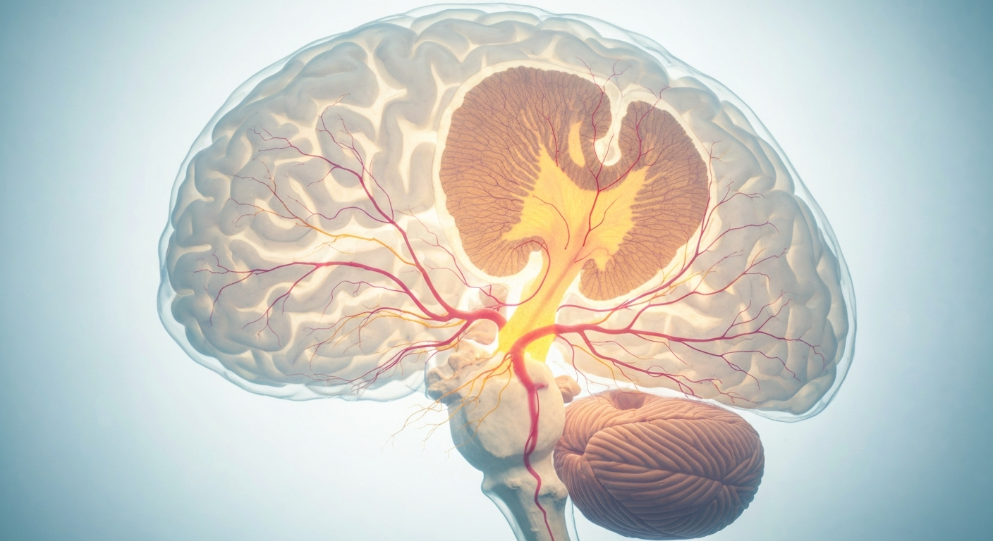 A translucent X-ray photograph revealing the delicate neural structures of an elderly brain, conceptually representing the complexities of dementia and the difficulties families face in providing care.