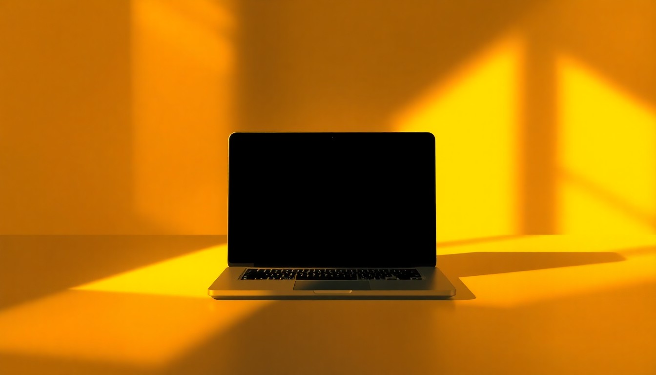A serene, photorealistic painting of a laptop computer sitting alone on a desk, its screen glowing softly in the warm, angled light of a window, conceptually representing the sensitive personal data stored in cloud-based accounts.