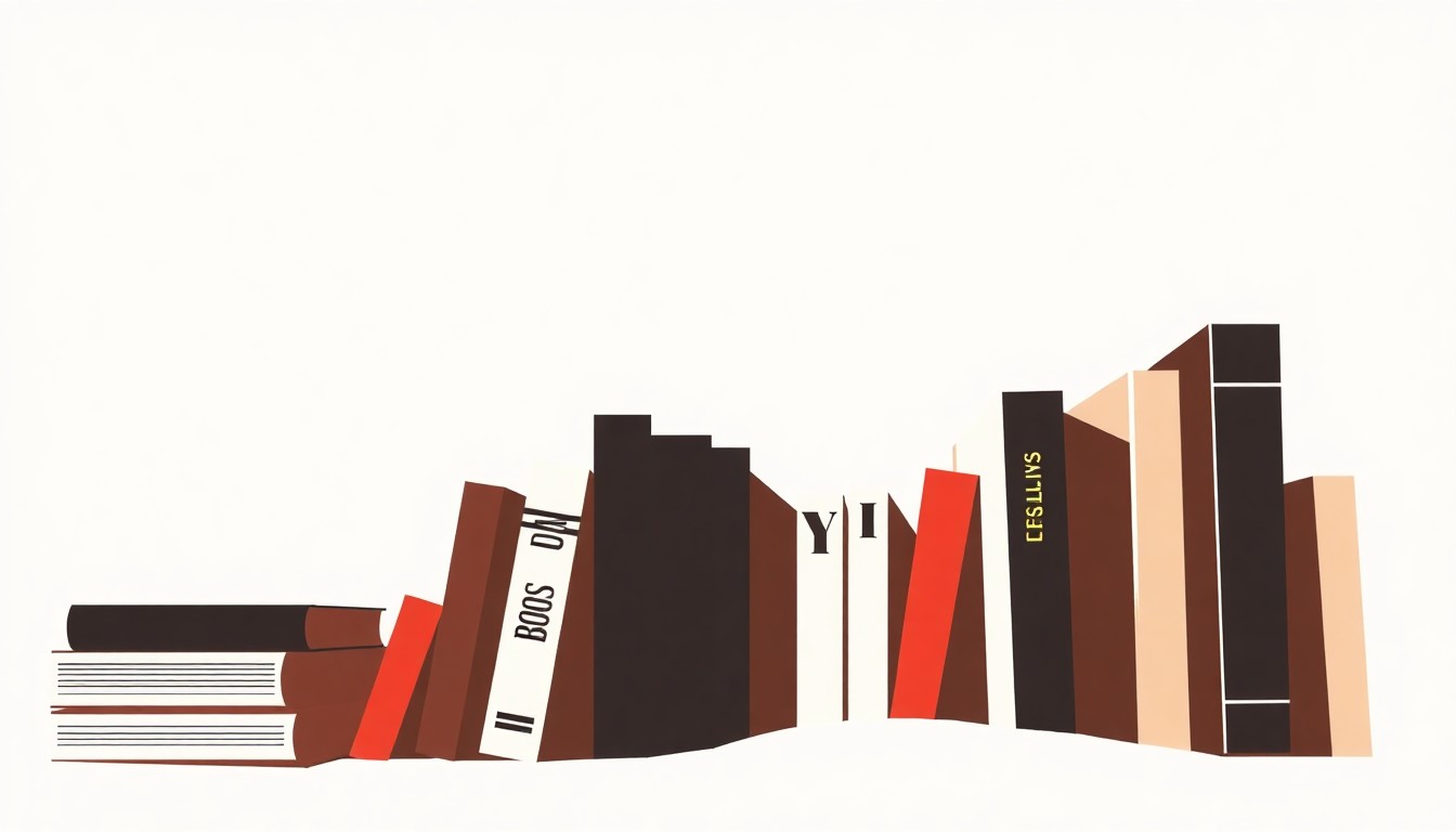 An abstract, minimalist illustration featuring bold, jagged shapes in vibrant red and white, conceptually representing the diverse range of new book releases arriving this April.