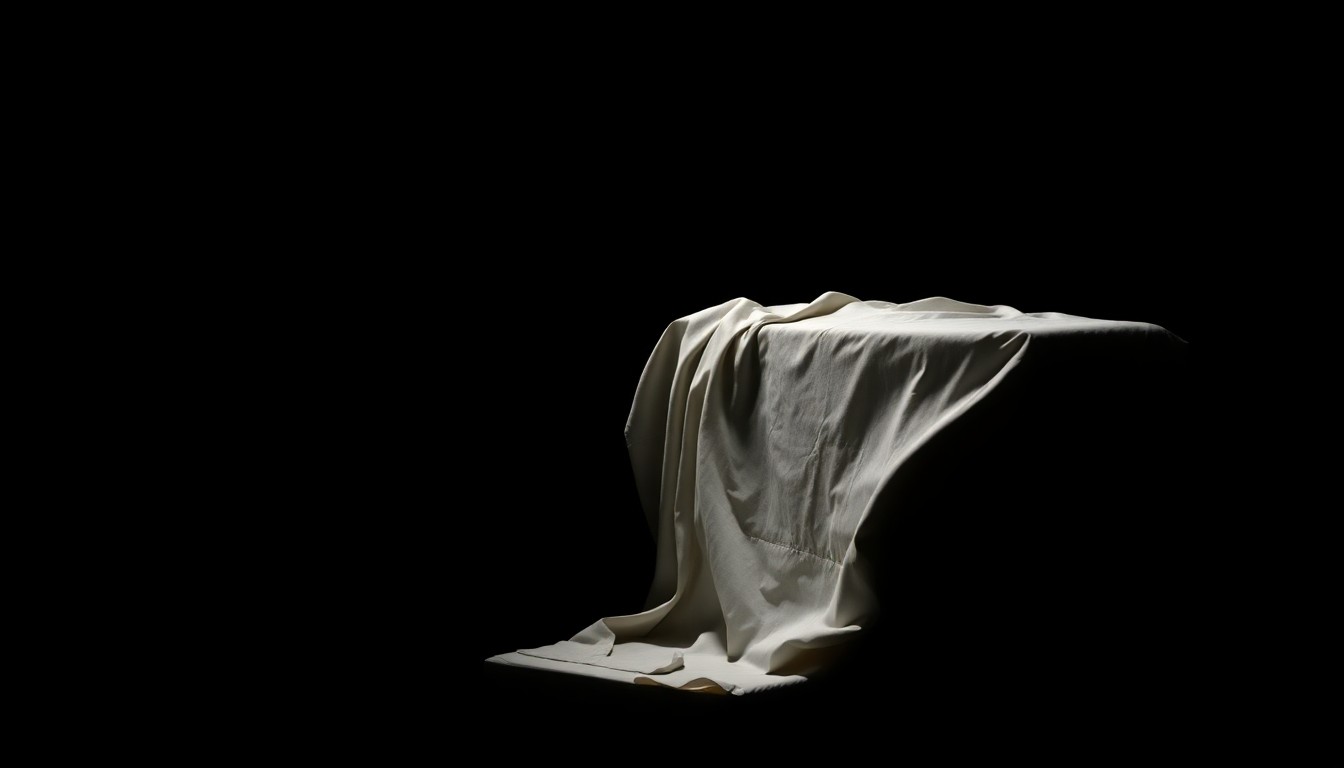 An extreme close-up photograph of a crumpled, discarded massage table against a pitch-black background, lit by a harsh, direct camera flash, conceptually representing the investigation into alleged illicit activities at the Blue Jade Spa.