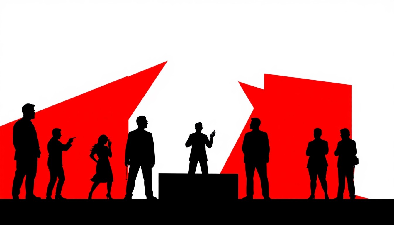 An abstract composition of bold, geometric shapes and silhouettes in high-contrast colors, representing the idea of a ranking system for top actors without using any literal text or imagery.