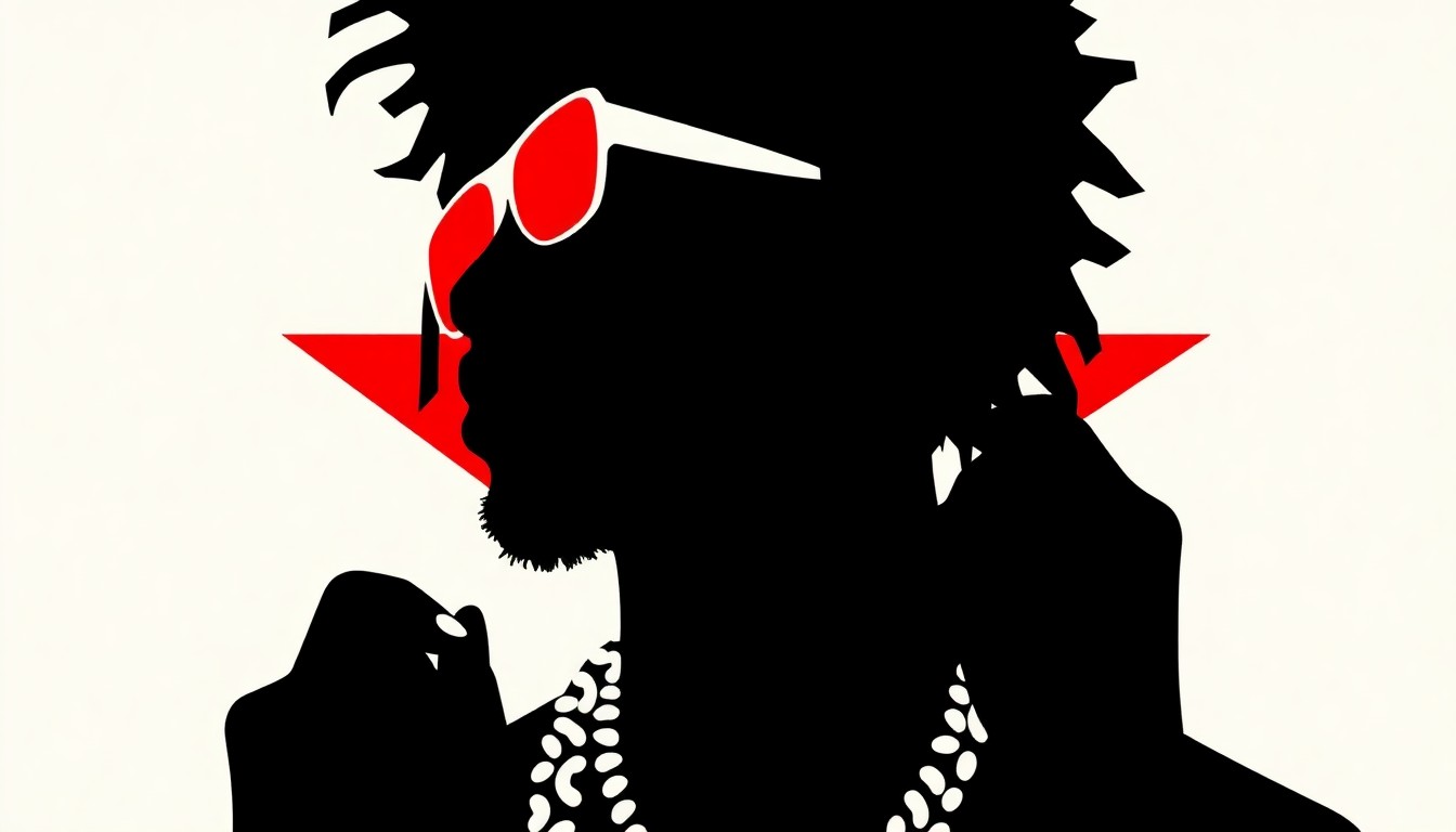 A bold, abstract composition of jagged, geometric shapes in striking red and white, conceptually representing the life and legacy of the late rapper Lil Poppa.