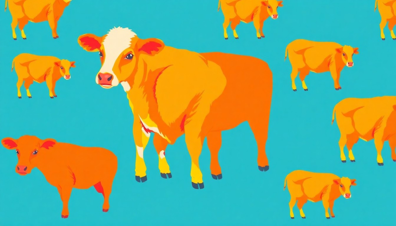 A vibrant, high-contrast silkscreen print of a baby highland cow repeated in a grid pattern, capturing the playful and community-focused spirit of the Felton Grove FFA May Market.