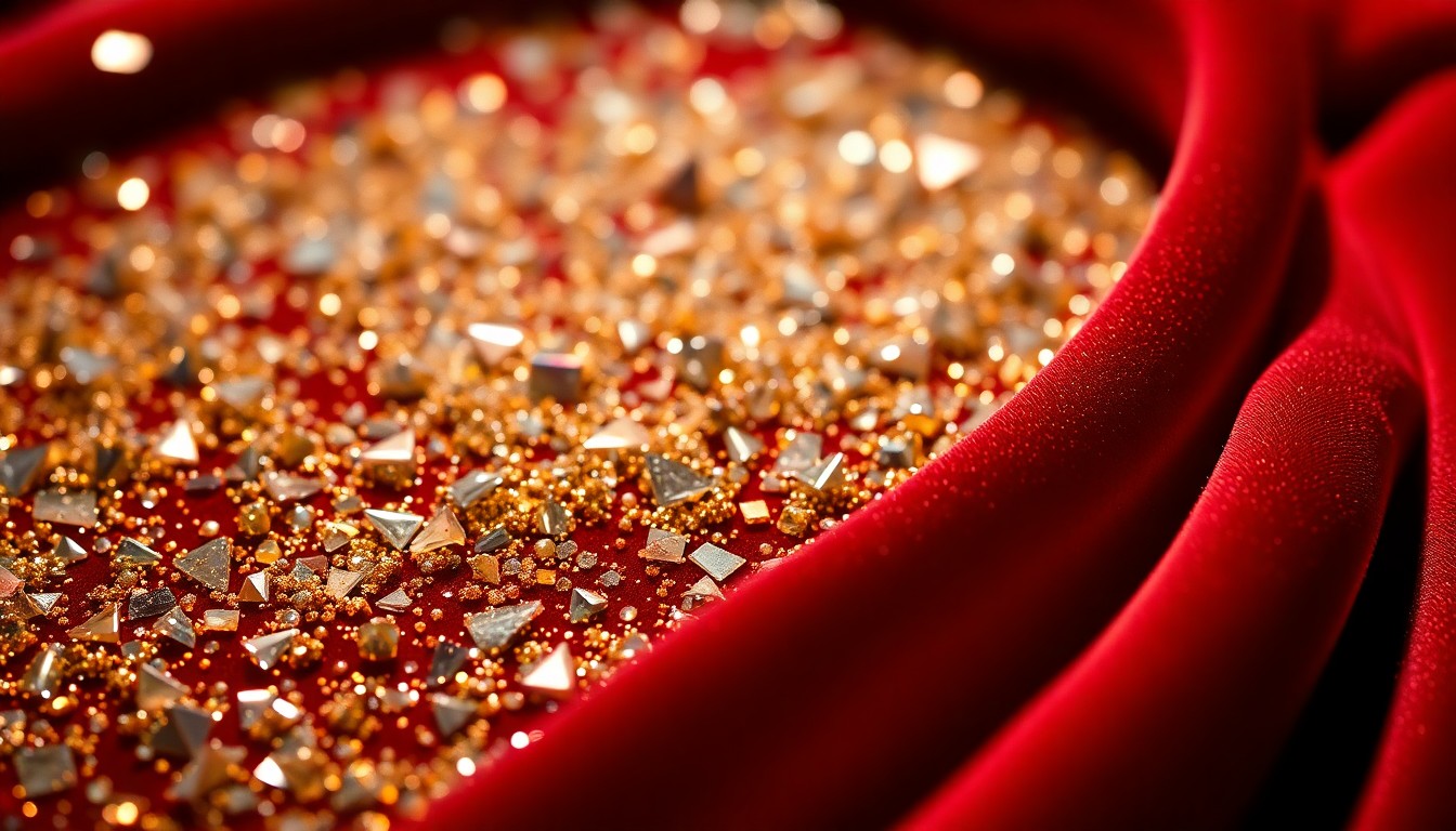 An extreme close-up of shimmering, reflective textures evoking the high-fashion, high-contrast aesthetic of Hollywood awards and celebrity culture, conceptually representing the prestige of Noah Wyle's Walk of Fame star.